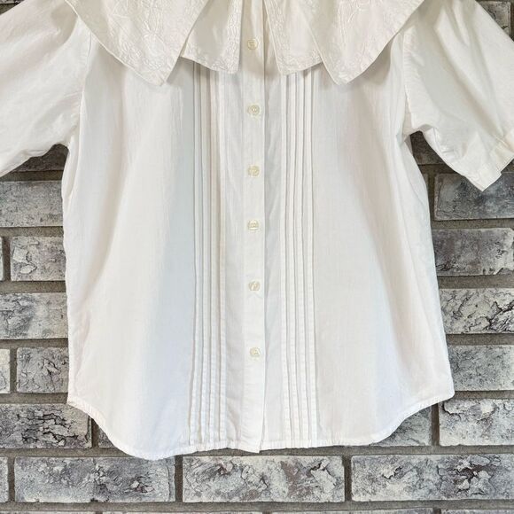 Vintage Maui Malu White Cotton Blouse with Oversized Embroidered Collar – Size S - Picture 3 of 13
